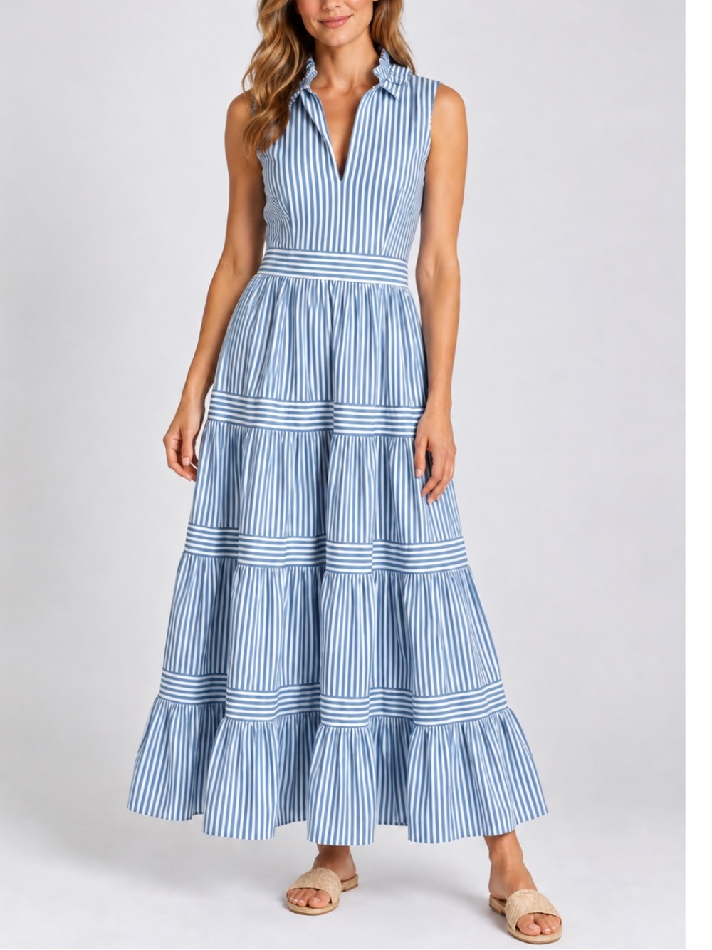 Gretchen Scott Hope Maxi Dress in Blue and White Stripes